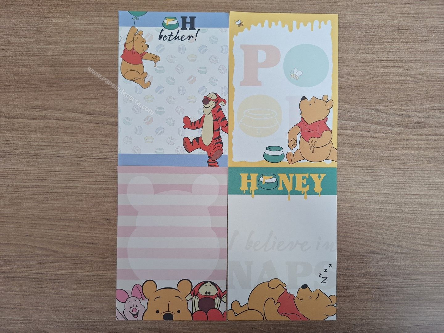Lote com 4 papéis de carta pequenos do Pooh