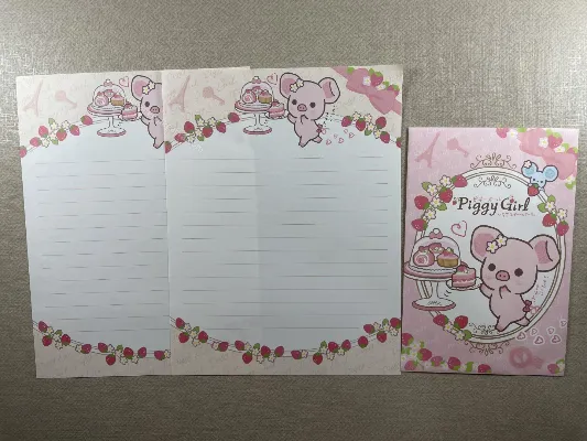Conjunto com 2 folhas e 1 envelope da Piggy Girl 13