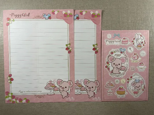 Conjunto com 2 folhas e 1 envelope da Piggy Girl 16